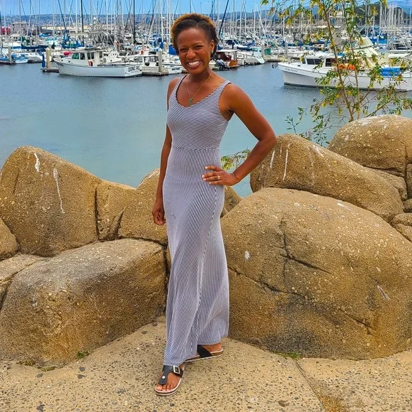 Black and White Striped Maxi Dress - Picture 1 of 16